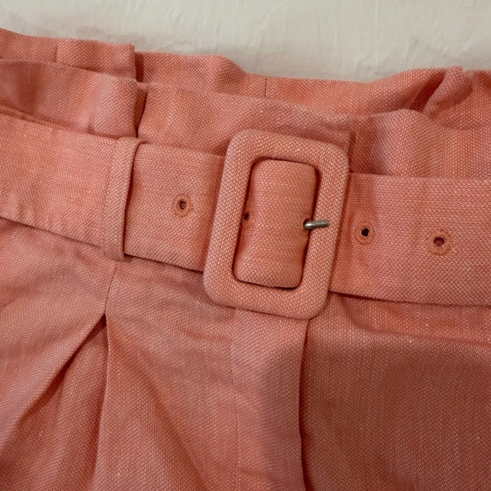 Veronica Beard Coral Linen Shorts with Belt - Picture 3 of 11